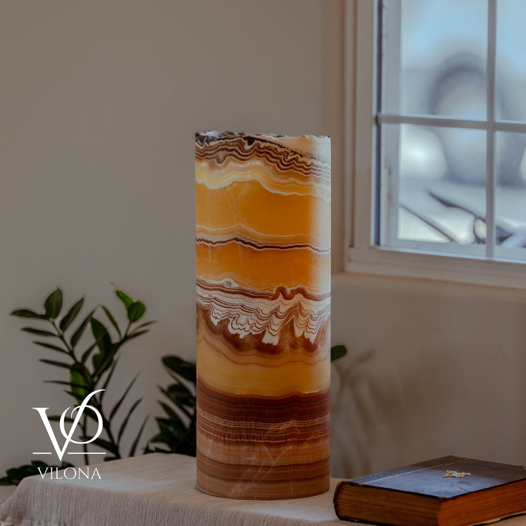 Miami Sunset Onyx Cylinder Live Edge Table Lamp #2