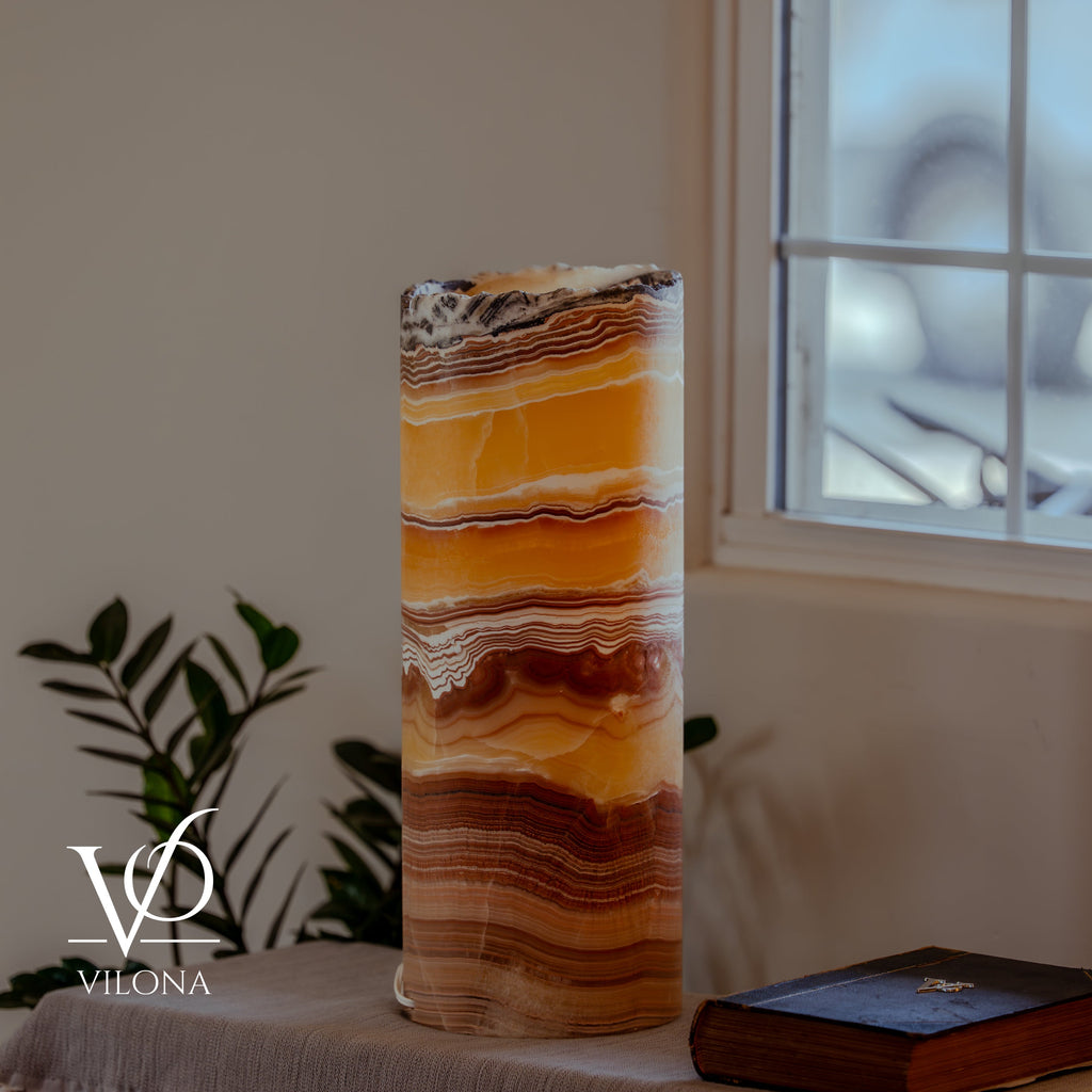 Miami Sunset Onyx Cylinder Live Edge Table Lamp #2