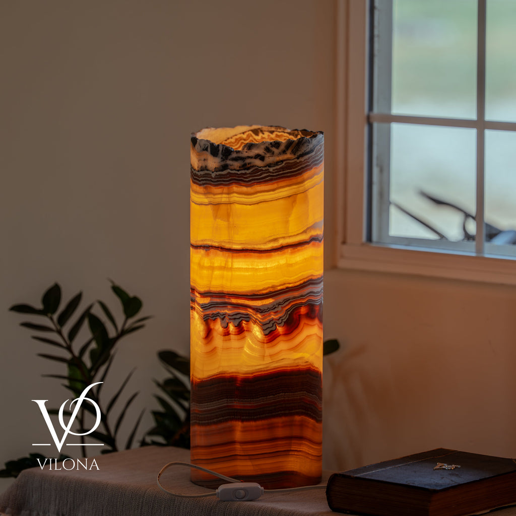 Miami Sunset Onyx Cylinder Live Edge Table Lamp #2
