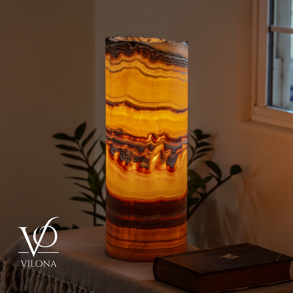 Miami Sunset Onyx Cylinder Live Edge Table Lamp #2