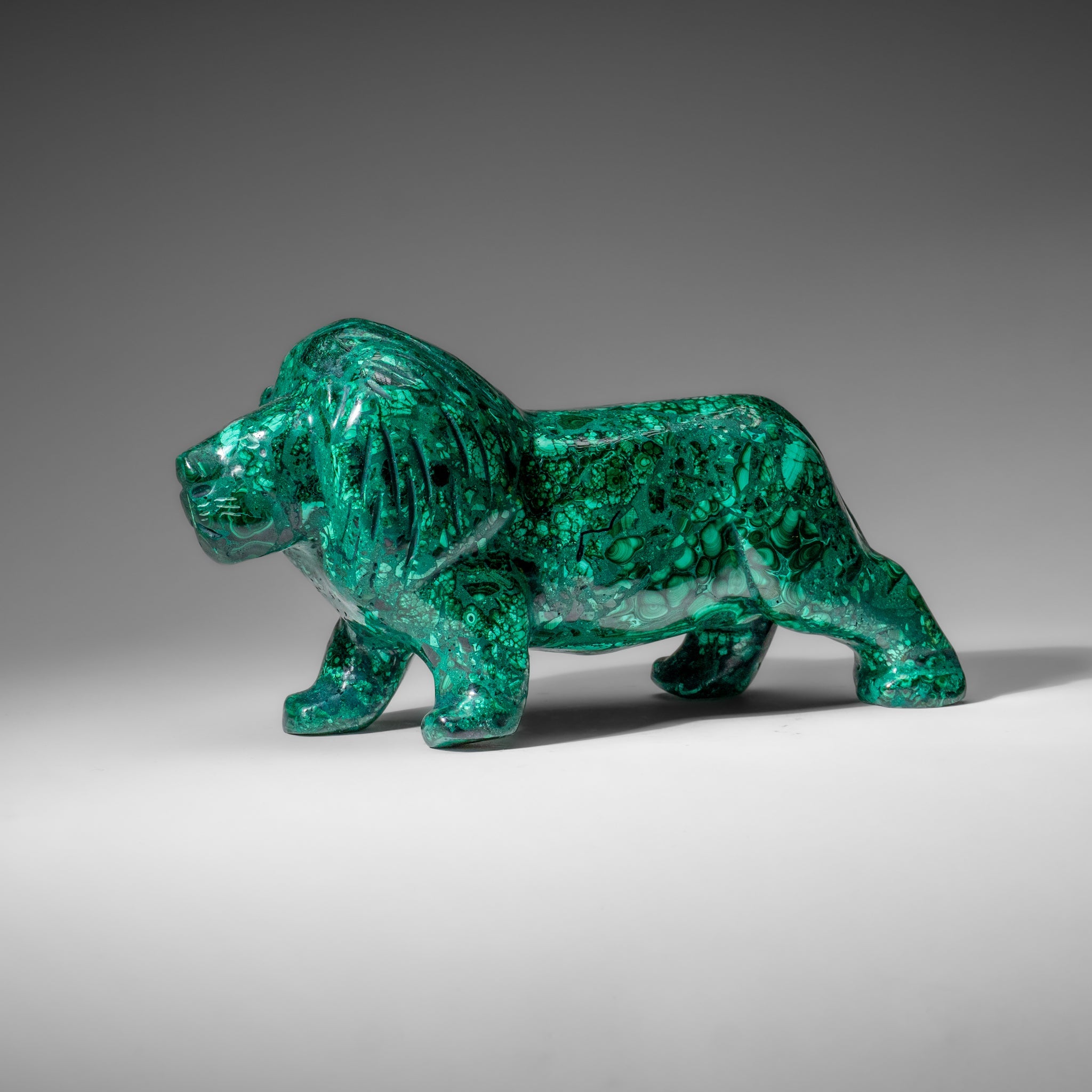 Genuine Polished Malachite Lion Carving (5.6 lbs)
