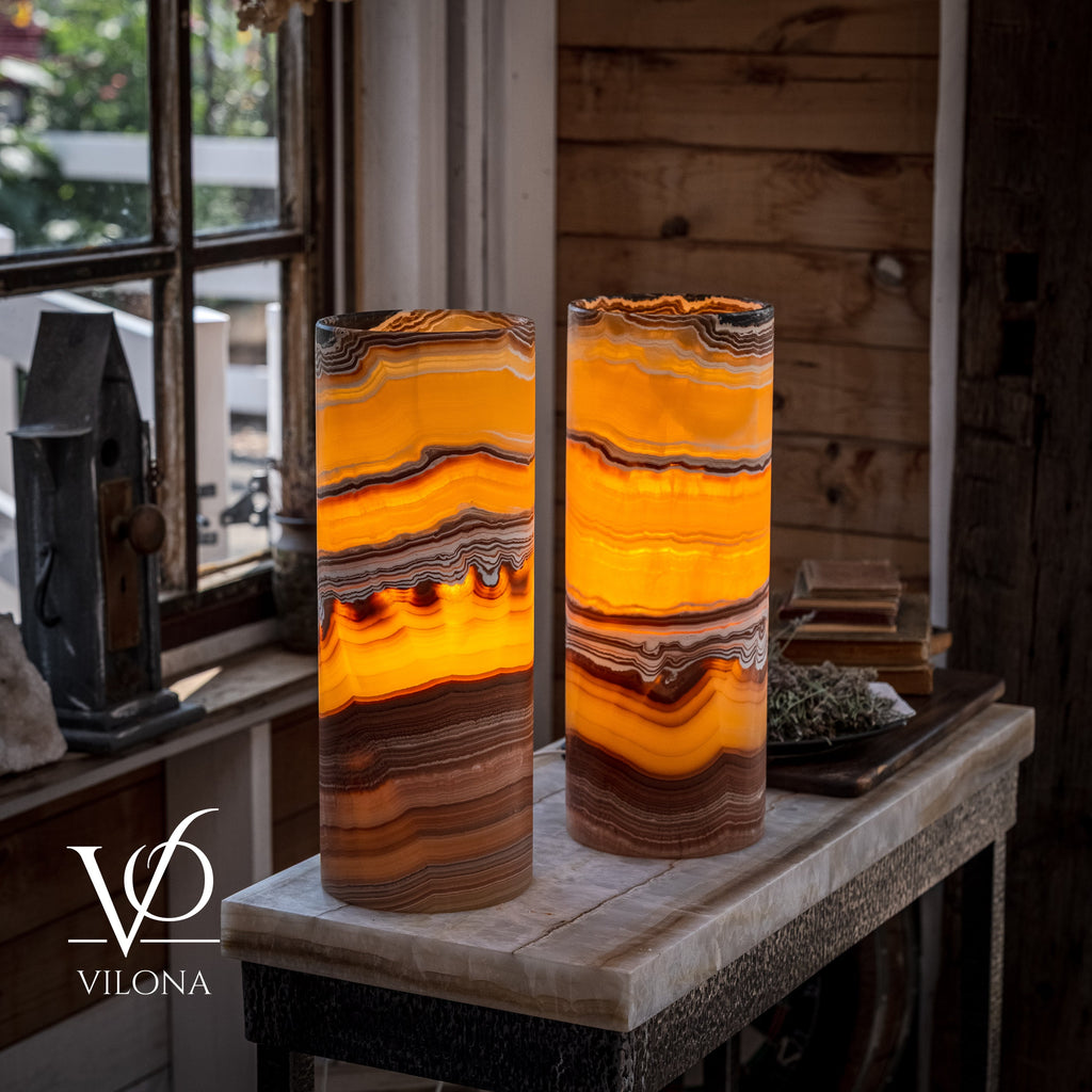 Miami Sunset Onyx Table Lamp Pair #1