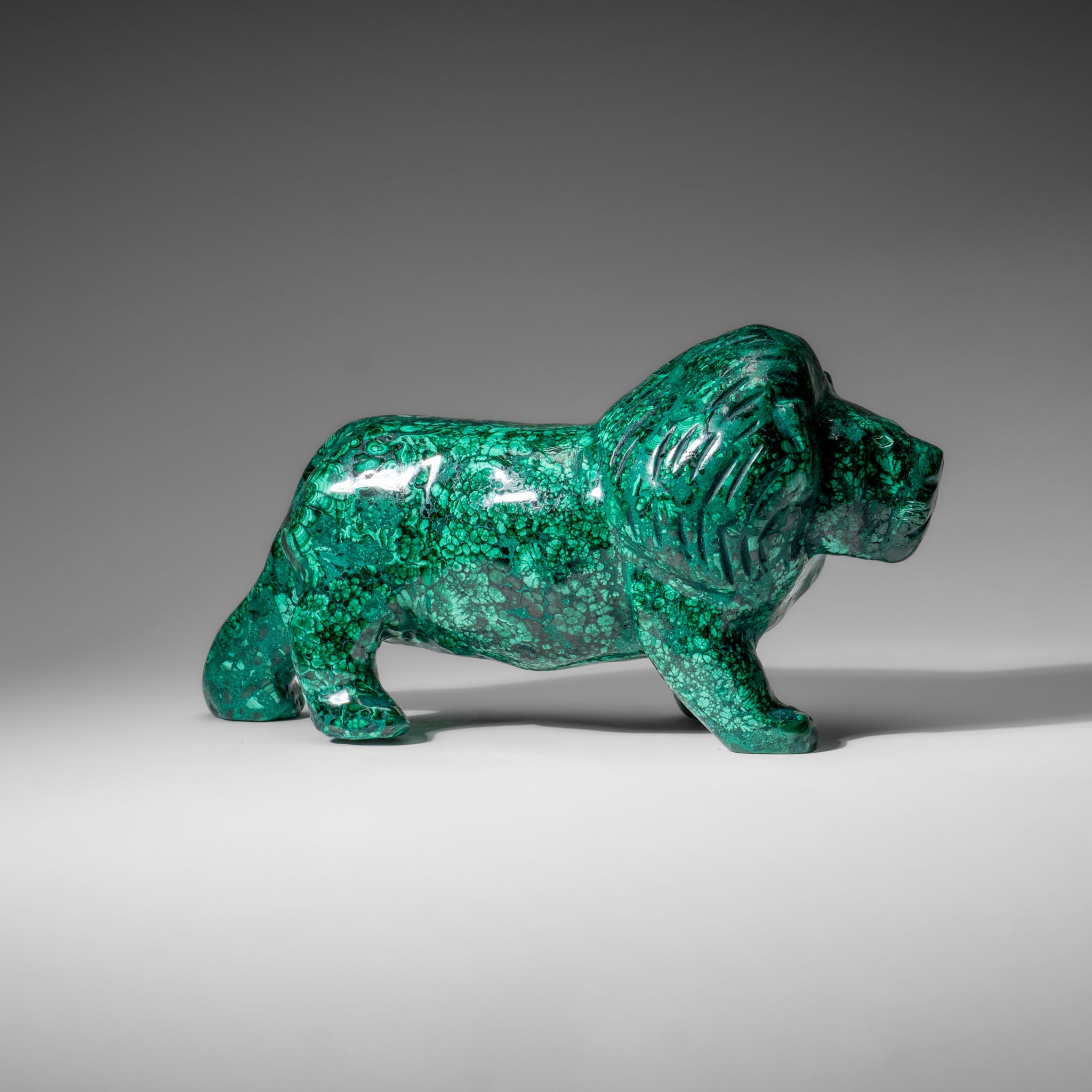 Genuine Polished Malachite Lion Carving (5.6 lbs)
