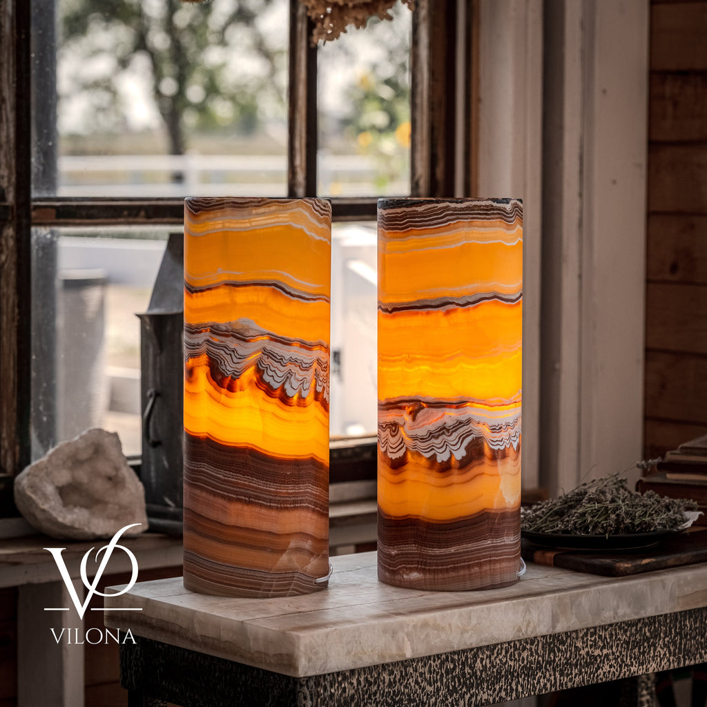 Miami Sunset Onyx Table Lamp Pair #1