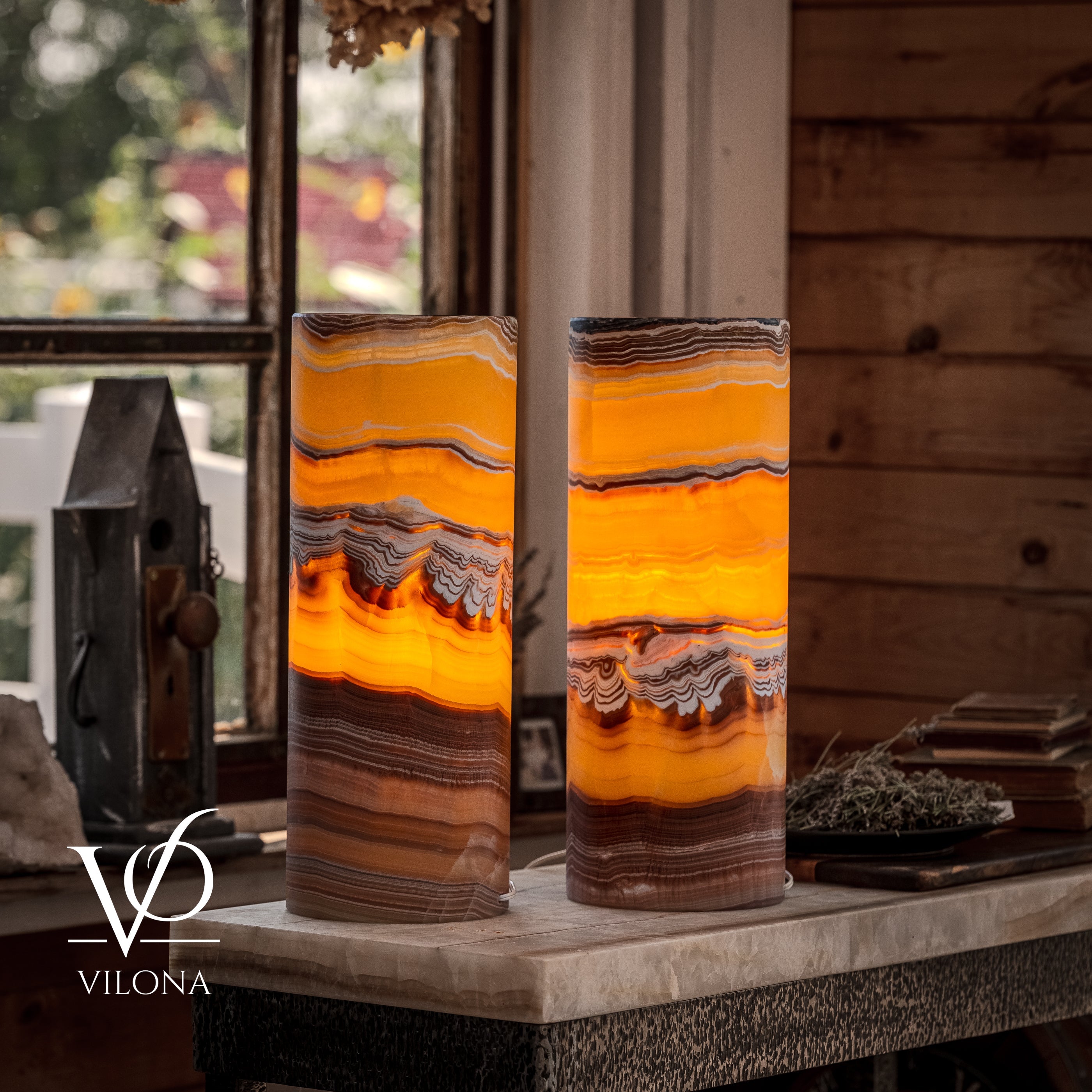 Miami Sunset Onyx Table Lamp Pair #1