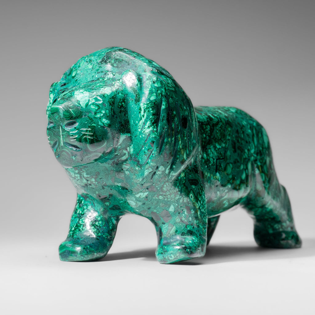 Genuine Polished Malachite Lion Carving (5.6 lbs)