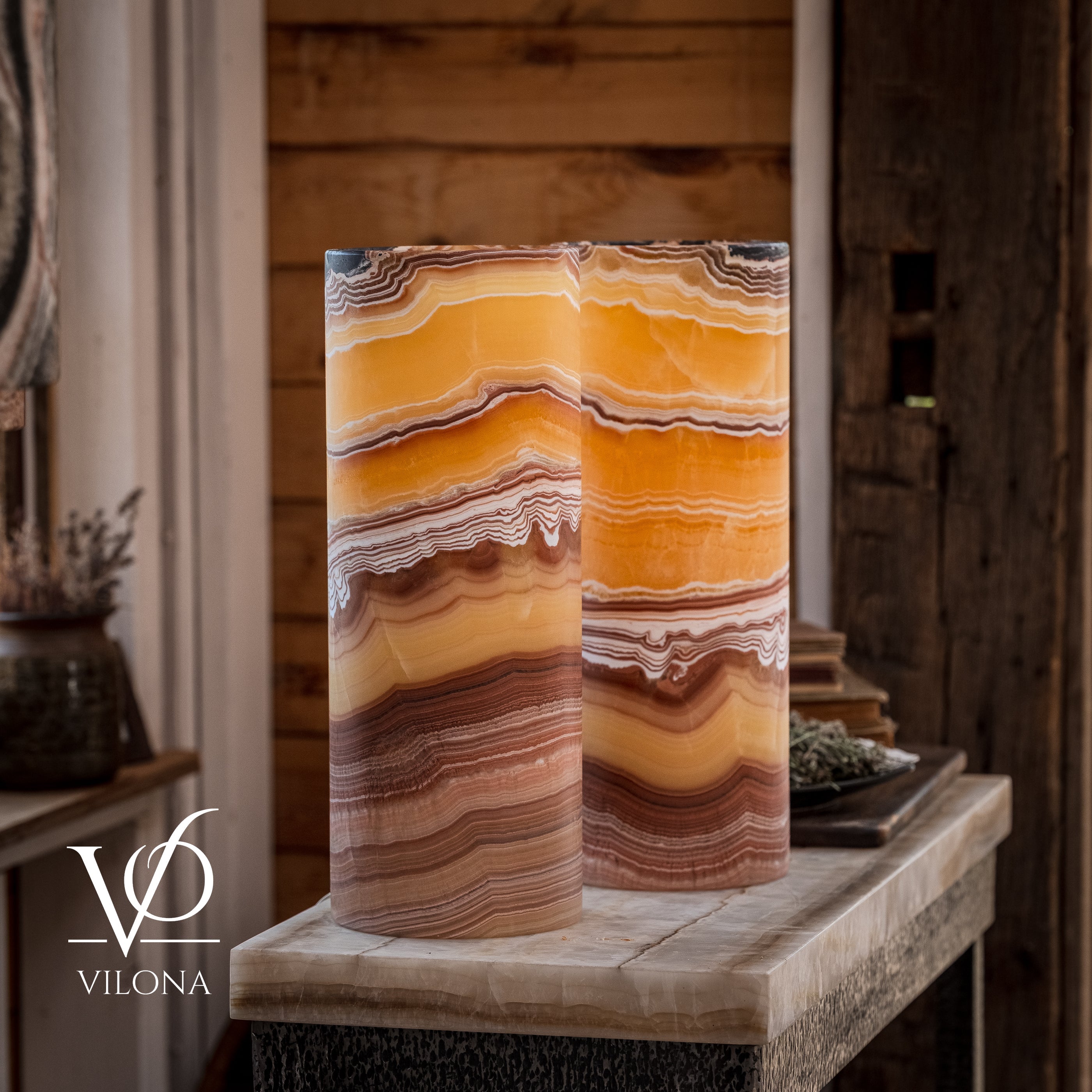 Miami Sunset Onyx Table Lamp Pair #1