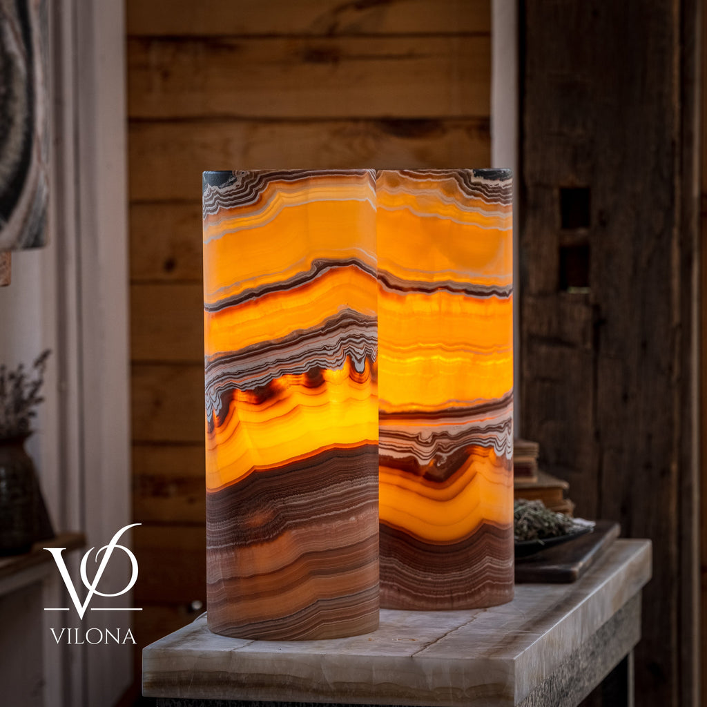 Miami Sunset Onyx Table Lamp Pair #1