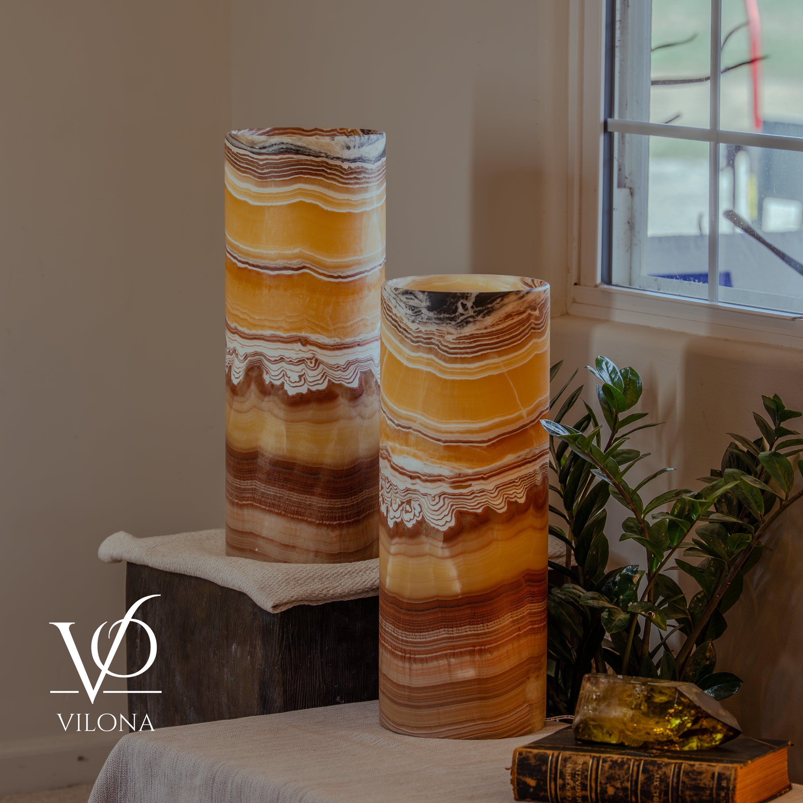 Miami Sunset Onyx Table Lamp Pair #2