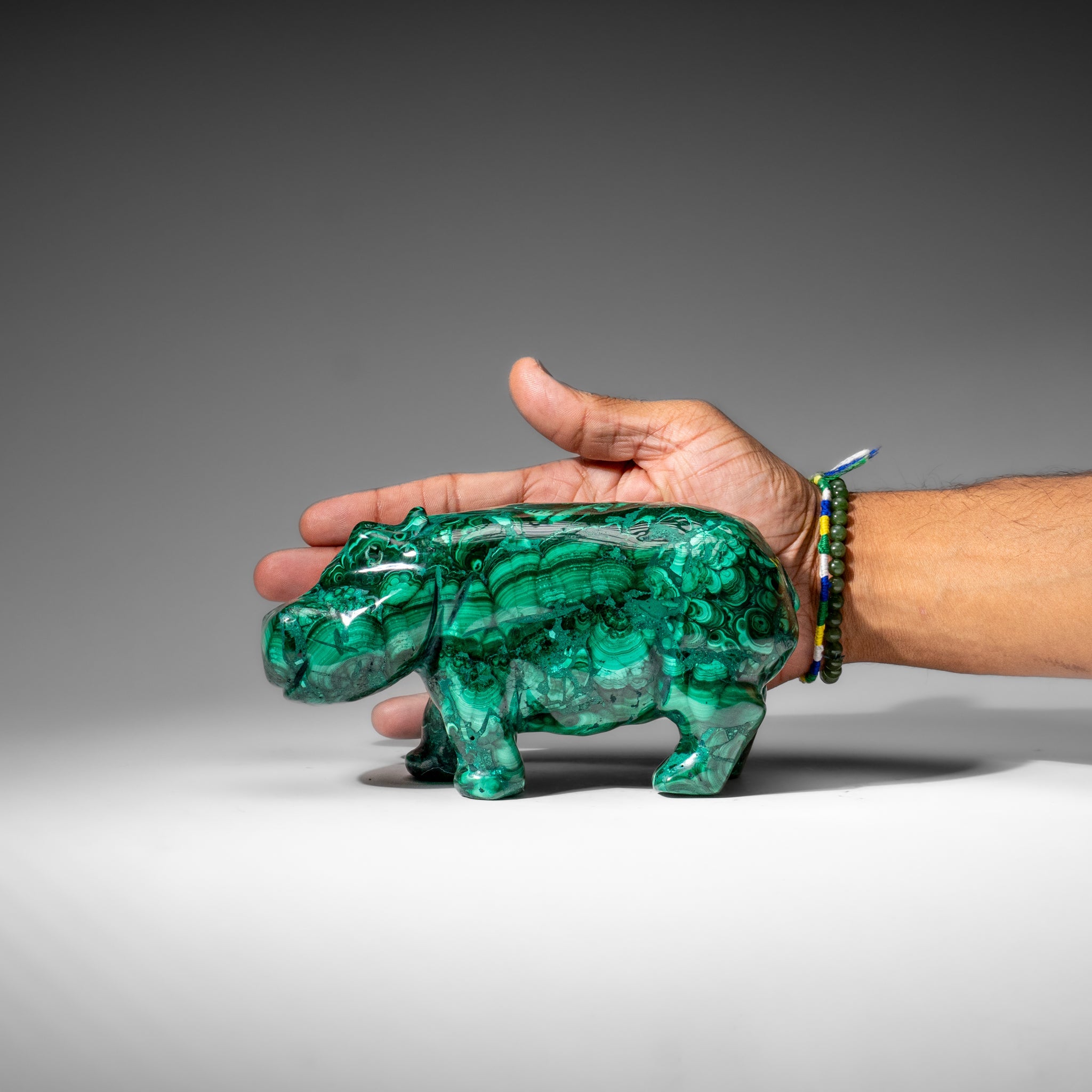 Genuine Polished Malachite Hippo Carving (4.1 lbs)