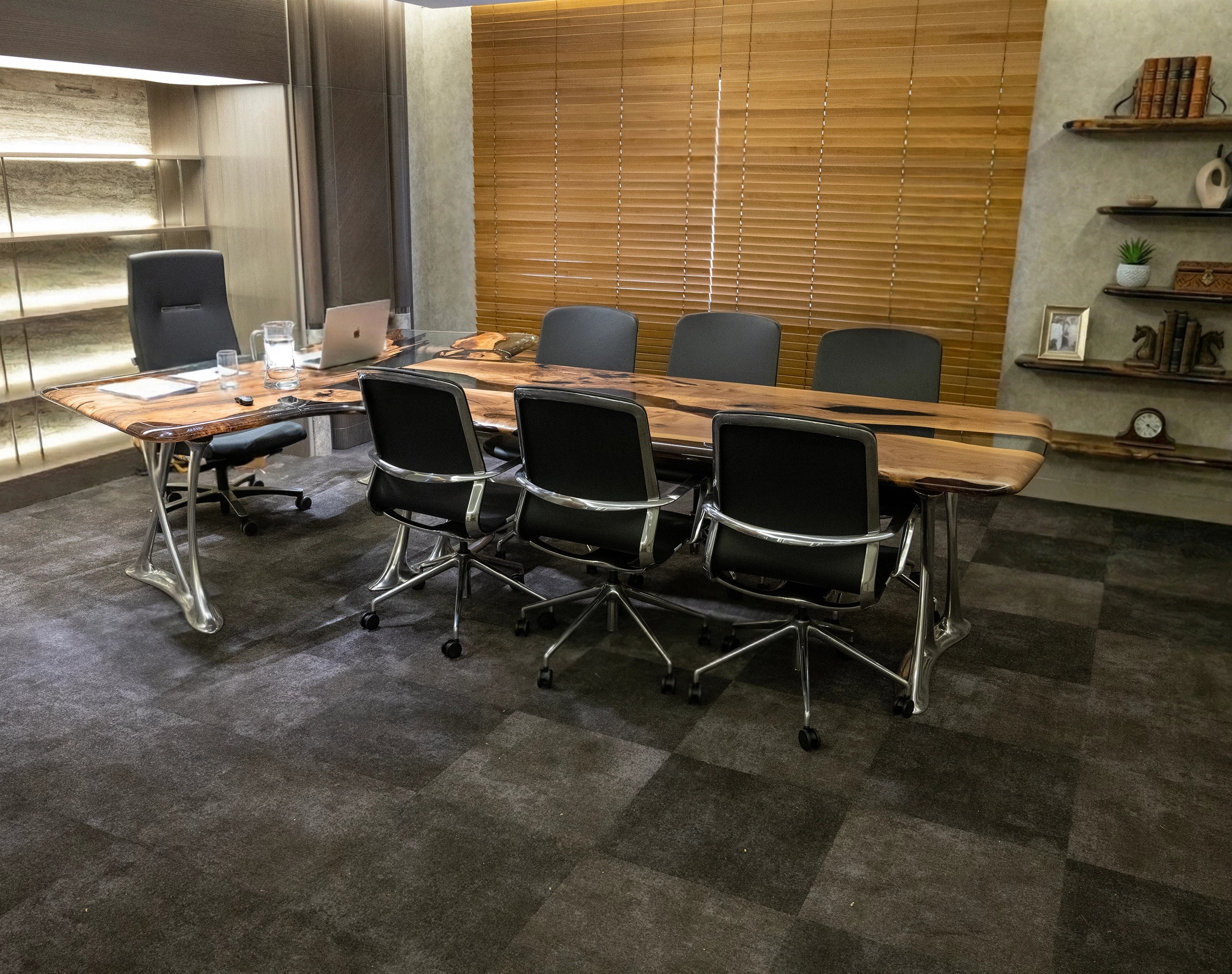 Luxury D-Shaped Walnut & Epoxy Executive Desk