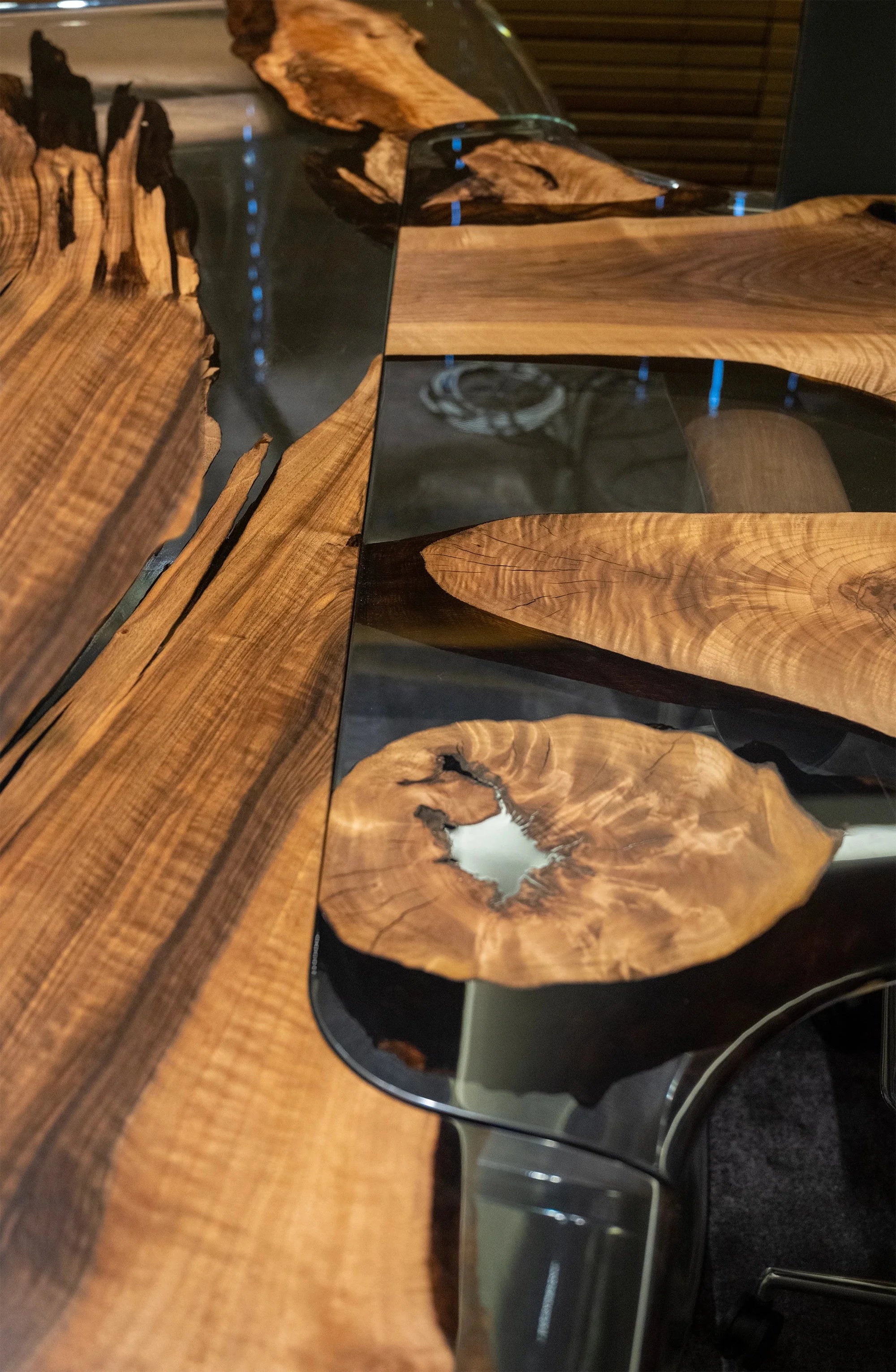 Luxury D-Shaped Walnut & Epoxy Executive Desk