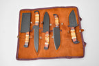 5-Piece  Knife Set / With Leather carry Bag Burnt Bone - TK-089 X