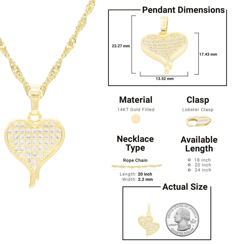 Cubic Zirconia 14K Gold Filled Heart Drip Pendant Necklace Set