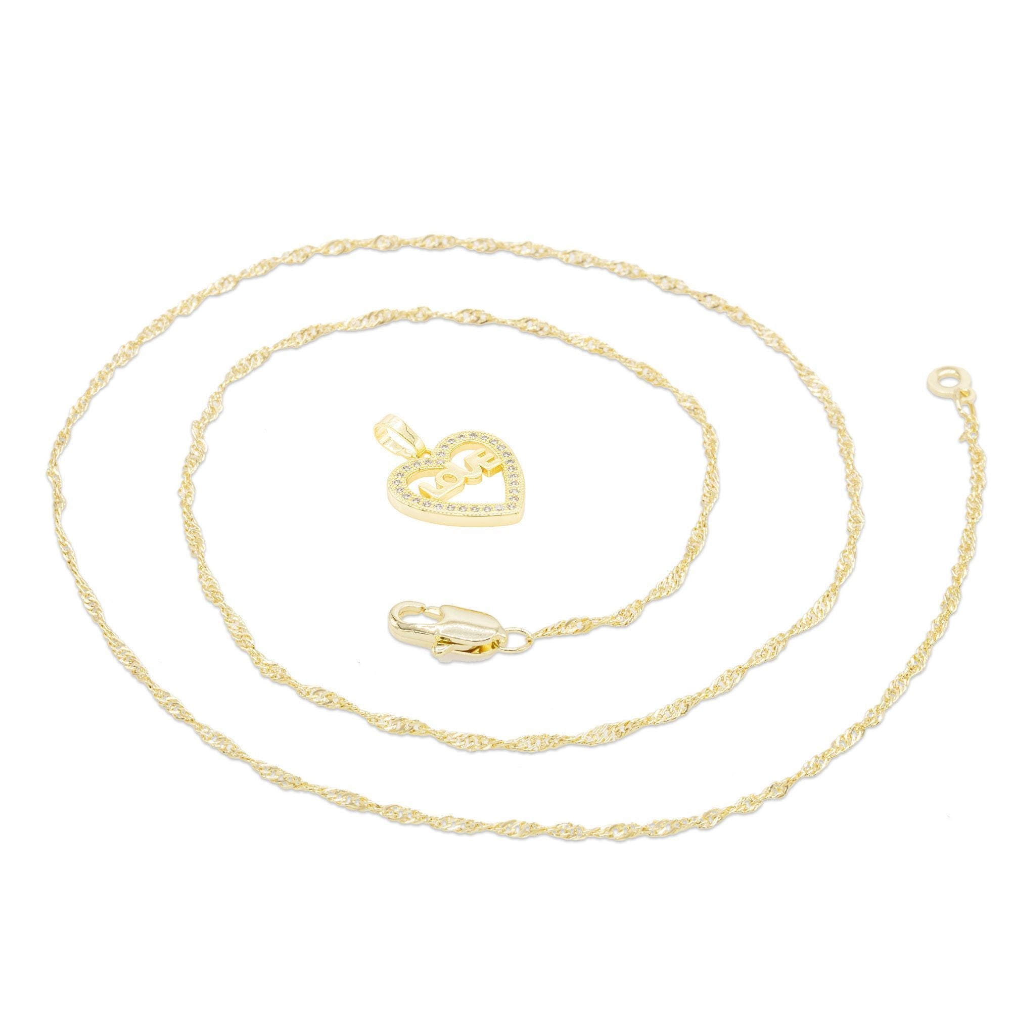Cubic Zirconia 14K Gold Filled Heart Love Pendant Necklace Set