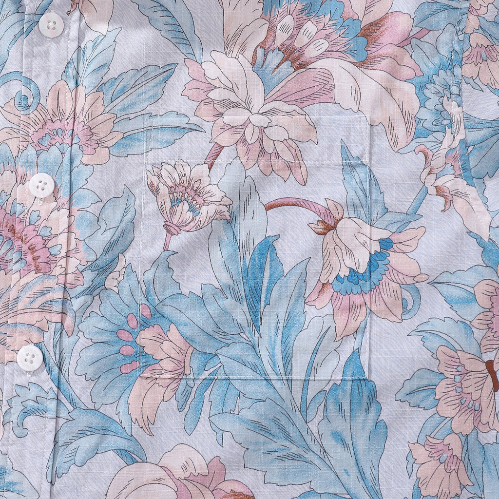 Men's Hawaiian Shirt Graceful Flowers Print Cotton Button-down Short Sleeve Aloha Shirt