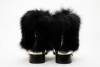 The Izmir Black & Gold Leather Natural Fox Fur Mid Calf Women Boot