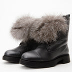 The Kajapati Gray Leather Natural Fur Mid Calf Women Boot