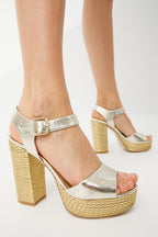 The Tampico Platform Heel Gold Leather Women Sandal