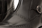 The Rand Black Leather Double Buckle Brogue Men Boot with a Zipper