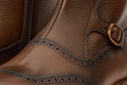The Rand Brown Leather Double Buckle Brogue Men Boot with a Zipper