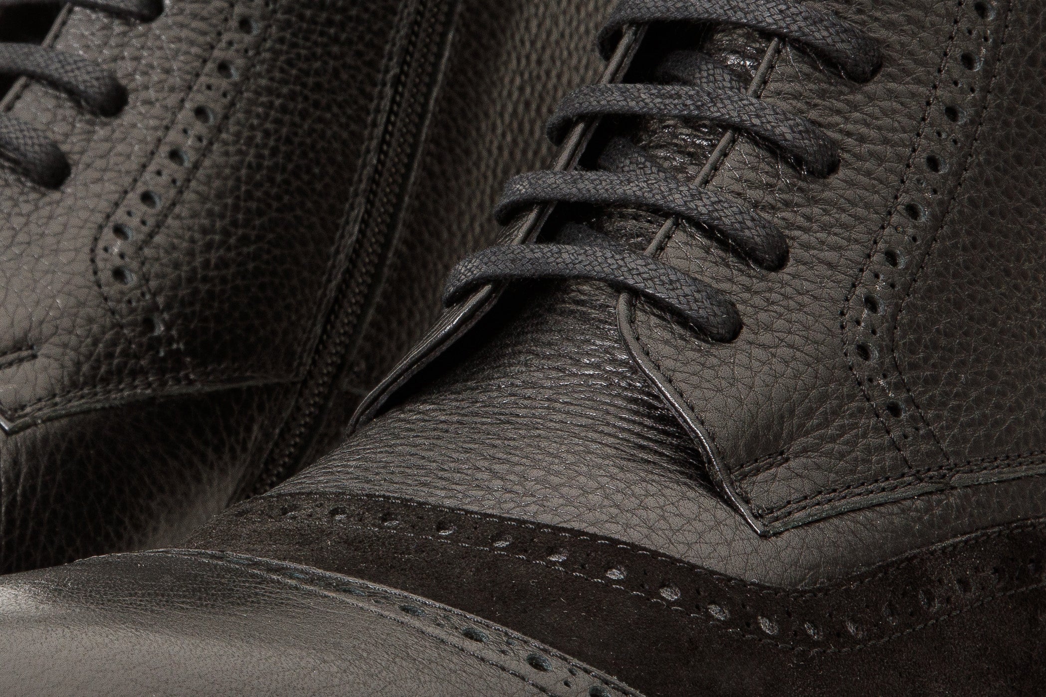 The Anderson Black Leather & Suede Brogue Lace-Up Men  Boot with a Zipper