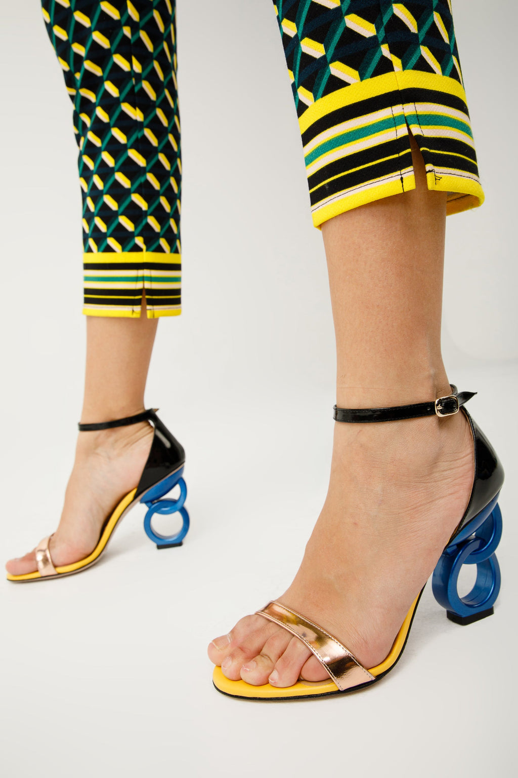 The Helix Heel Rose Gold Leather Women Sandal