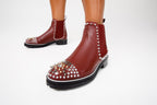 The Vuvulane Burgundy Spike Leather Ankle Women  Boot