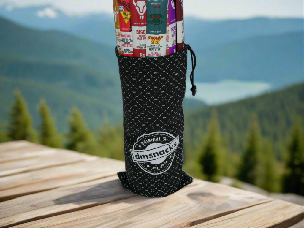 Exotic Meat Sticks Bag – 14 Wild Game Jerky Snacks in Canvas Gift Bag