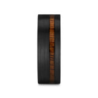 DARING Off-Set Koa Wood Inlaid Black Titanium Men's Wedding Band With Flat Brushed Finish - 8mm