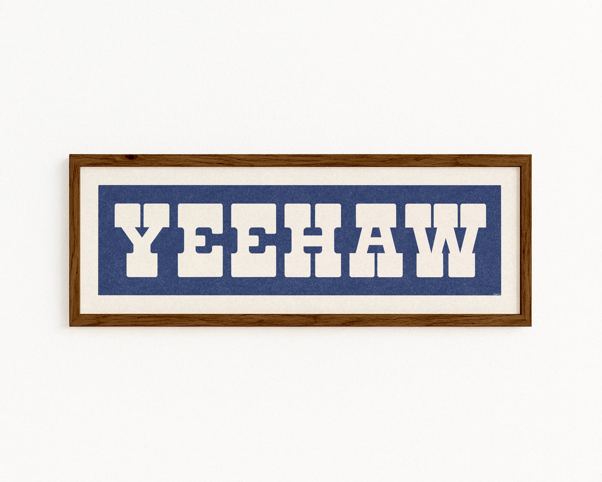Framed YEEHAW Sign Blue & White Art Print