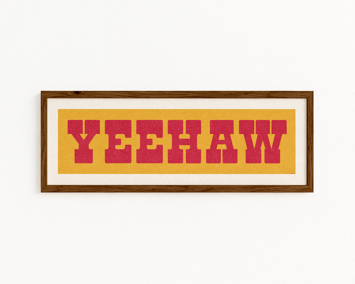 Framed YEEHAW Sign Gold & Red Art Print