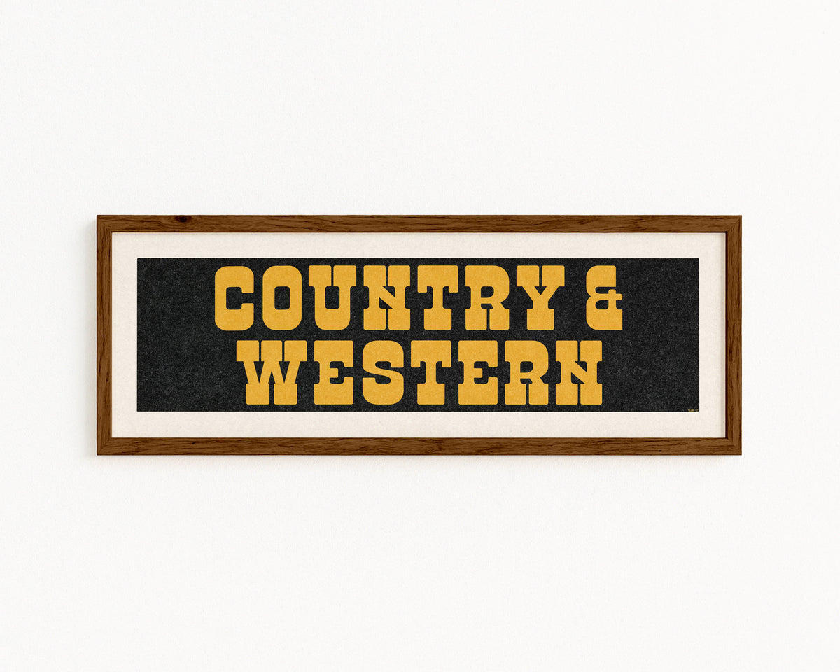 Framed COUNTRY & WESTERN Sign Black & Gold Art Print