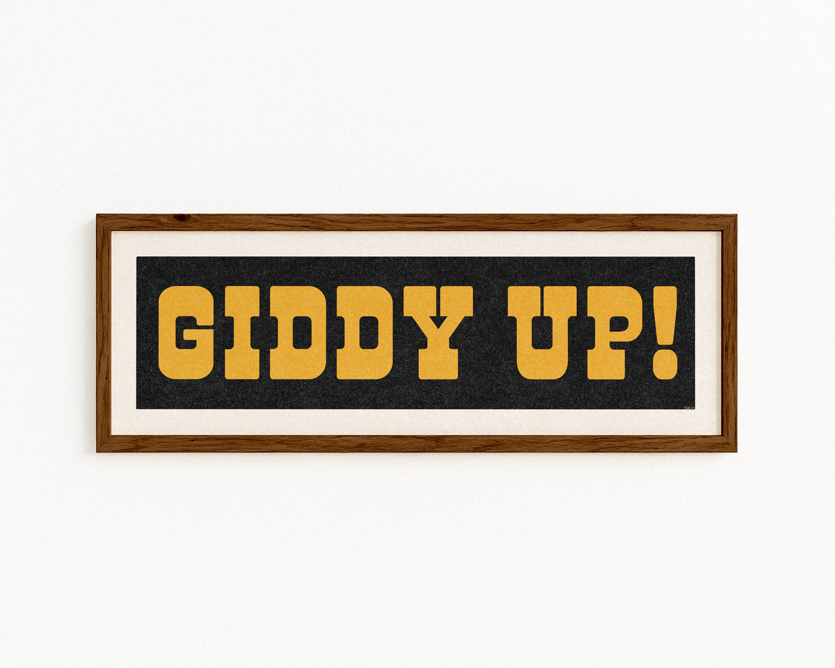 Framed GIDDY UP! Sign Black & Gold Art Print