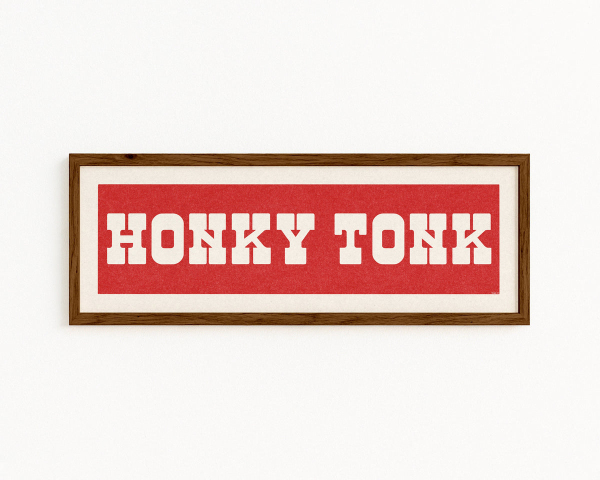 Framed HONKY TONK Sign Red & White Art Print