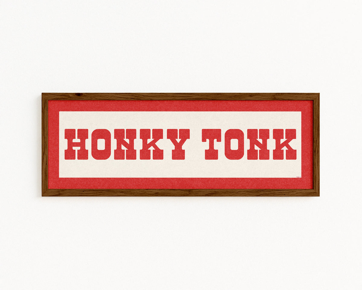 Framed HONKY TONK Sign White & Red Art Print