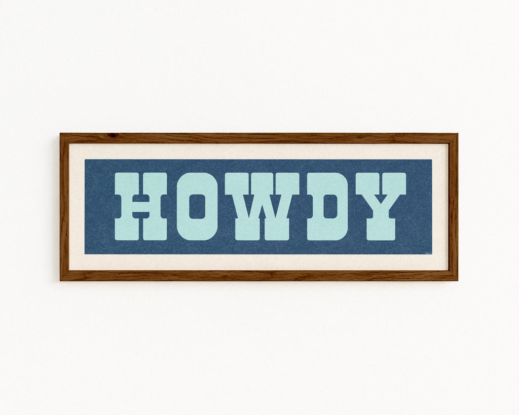 Framed HOWDY Sign Blue & Aqua Art Print