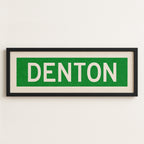 Framed Denton Green and White Bus Scroll
