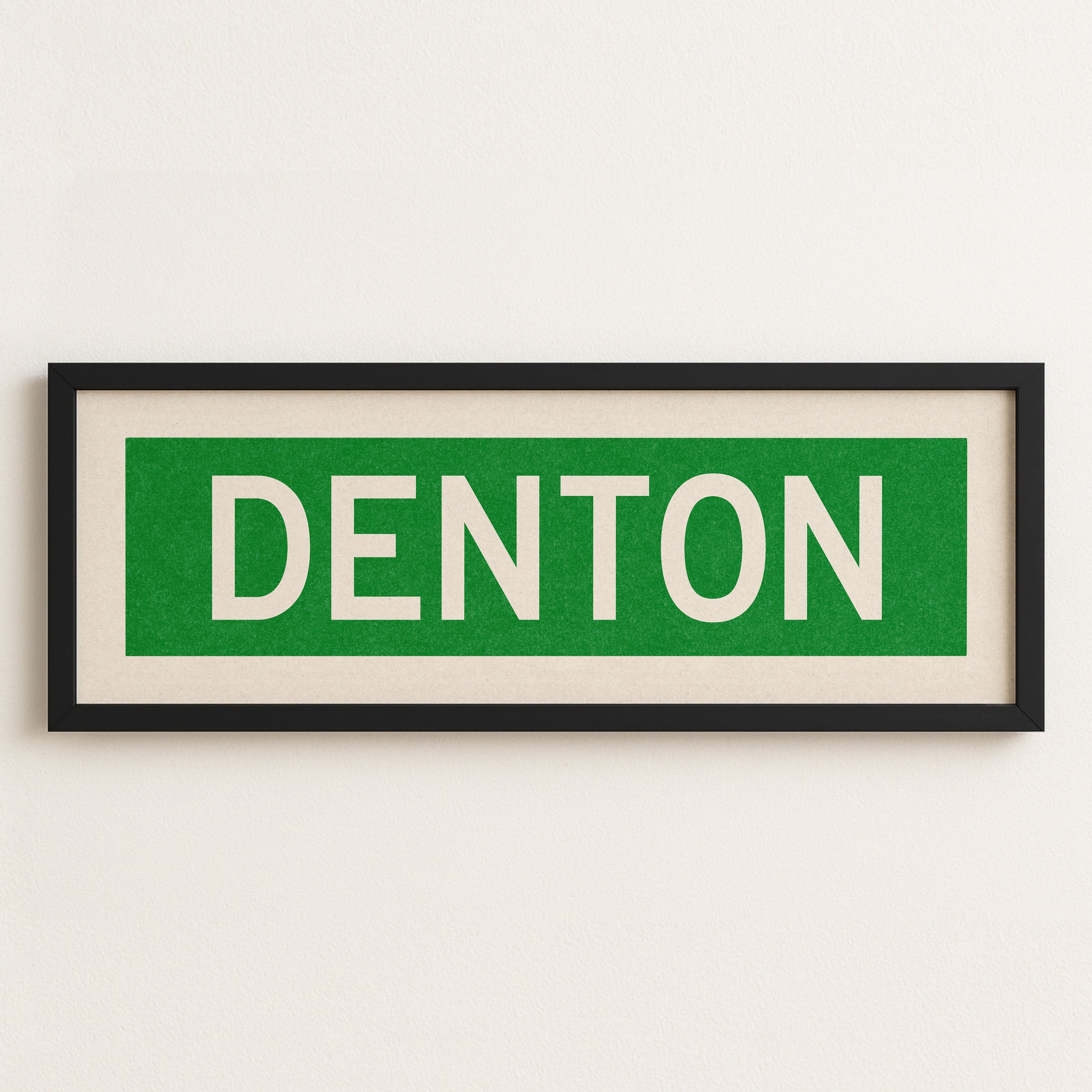 Framed Denton Green and White Bus Scroll