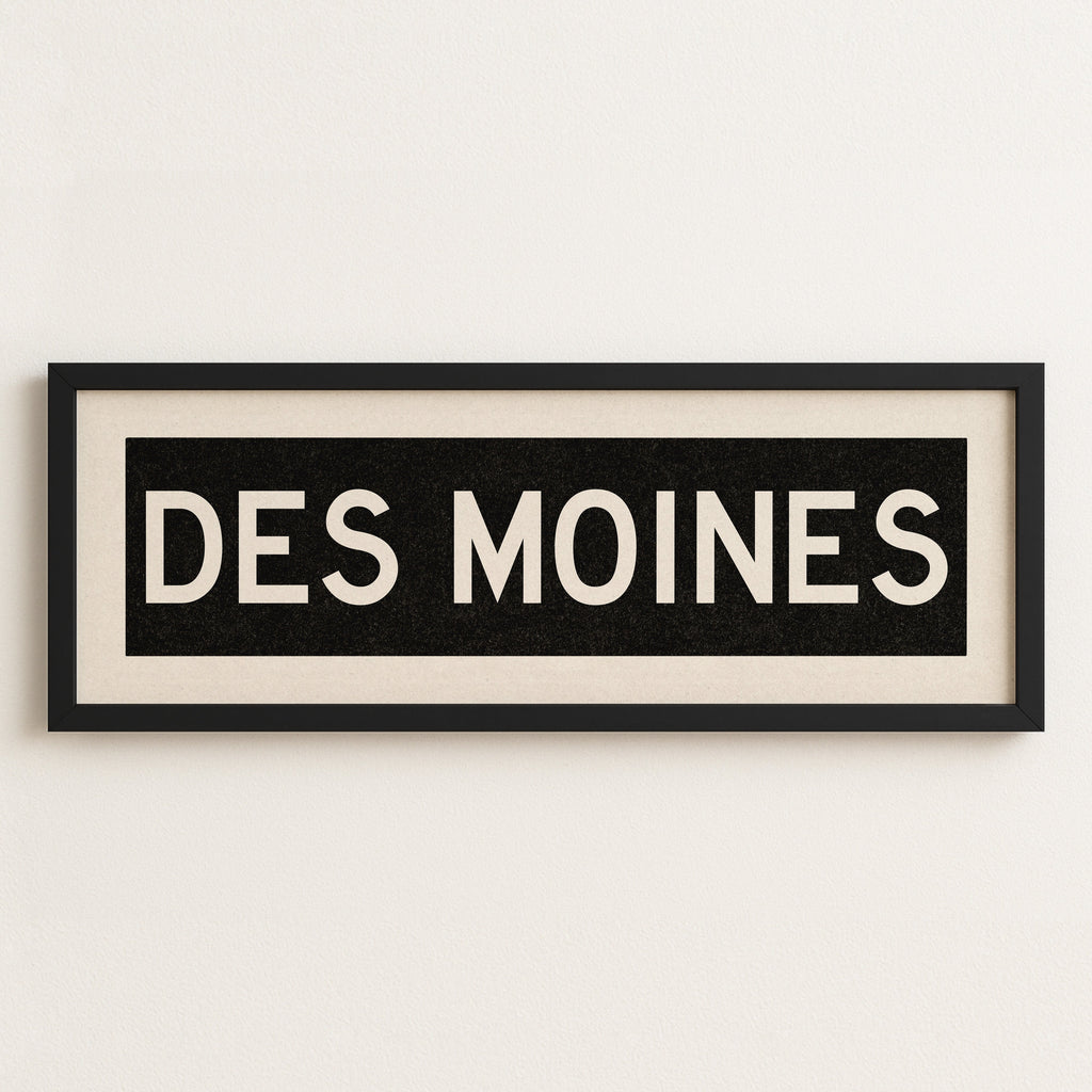 Framed Des Moines Iowa Bus Scroll Sign