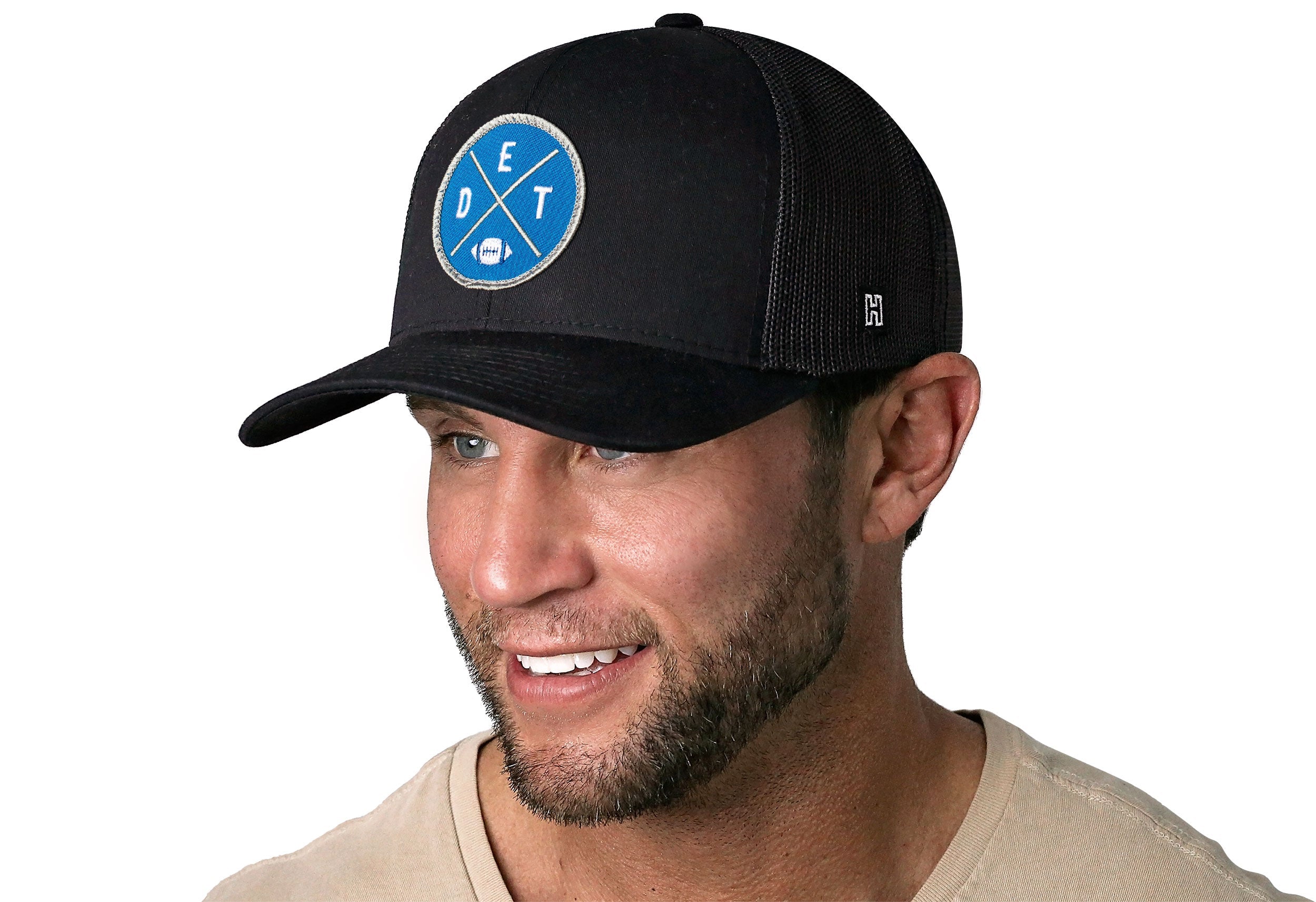 Detroit Trucker Hat  |  Black DET X Football Snapback