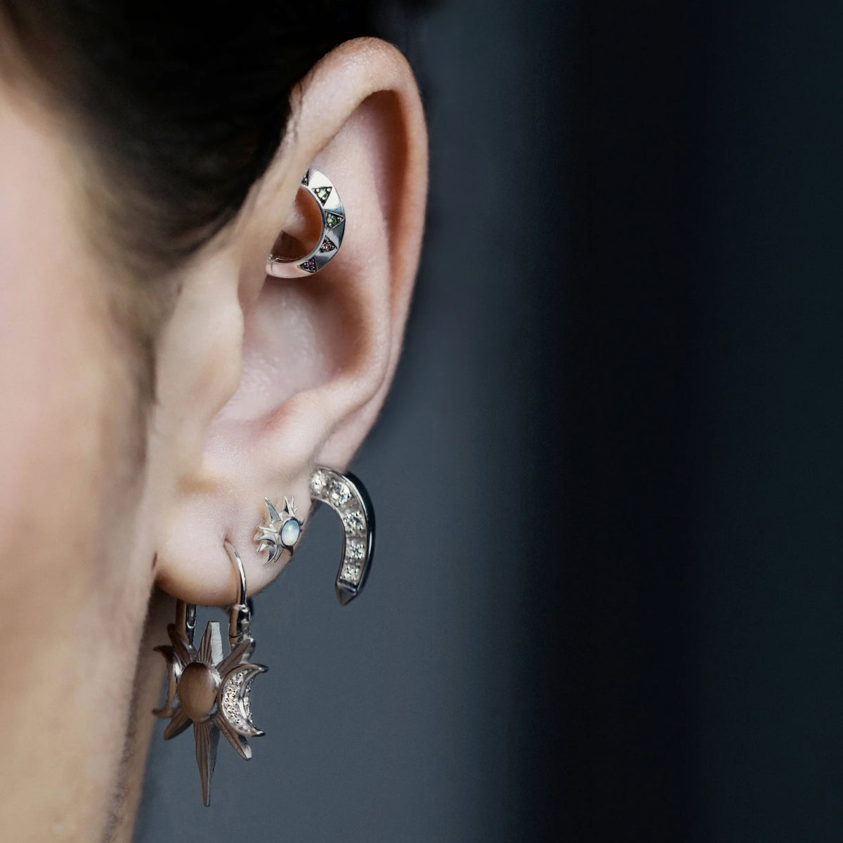 Opal Triple Moon Studs