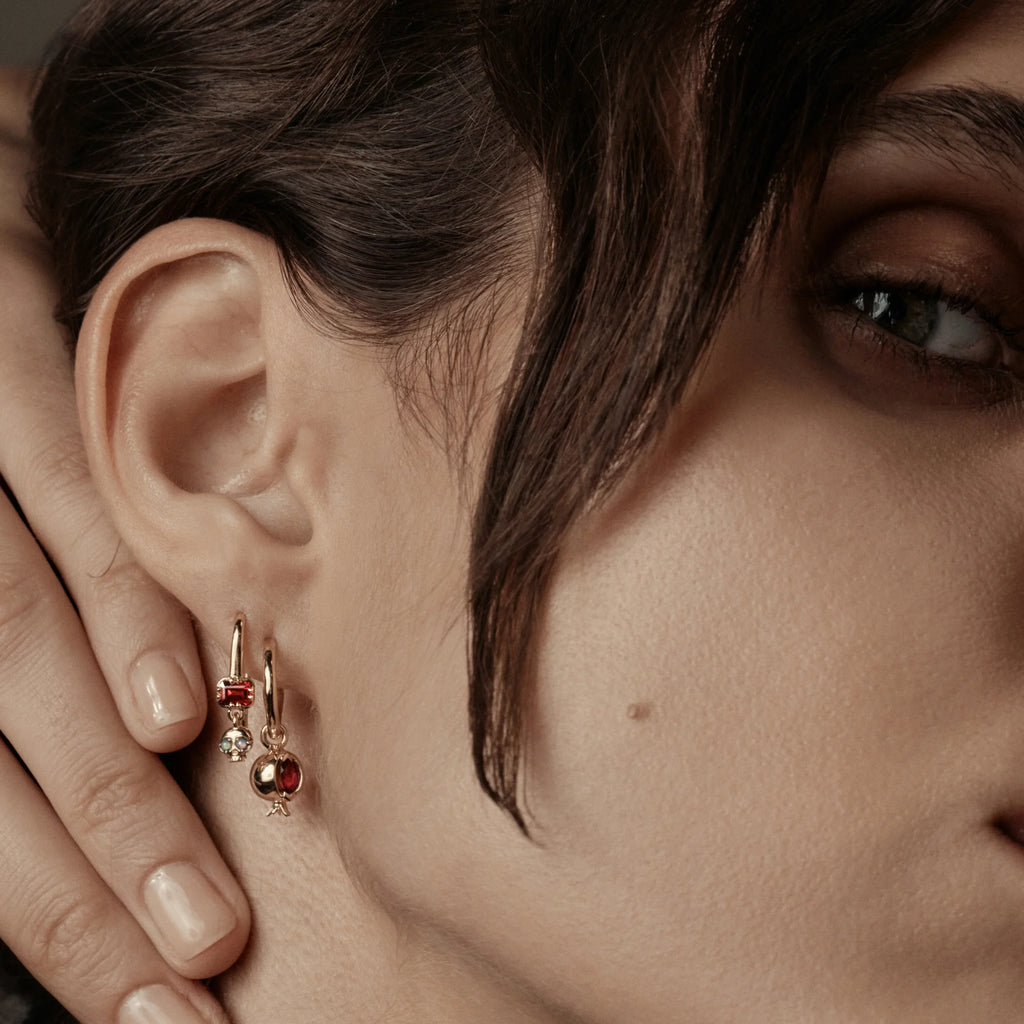 Pomegranate Charm Hoops