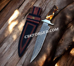 Handforged Damascus Steel 'Dragon Slayer' Knife – Stag Handle,Collector’s Edition
