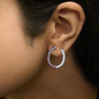 Sterling Silver Lab Created Ruby and White Sapphire Hoop Earrings