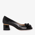 The Diva Black Leather Cap Toe Block Heel Pump Women Shoe