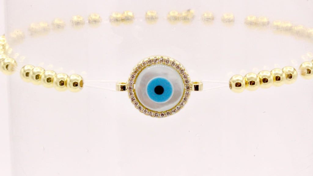 Evil Eye Brass Circle Charm Bracelet Men Women