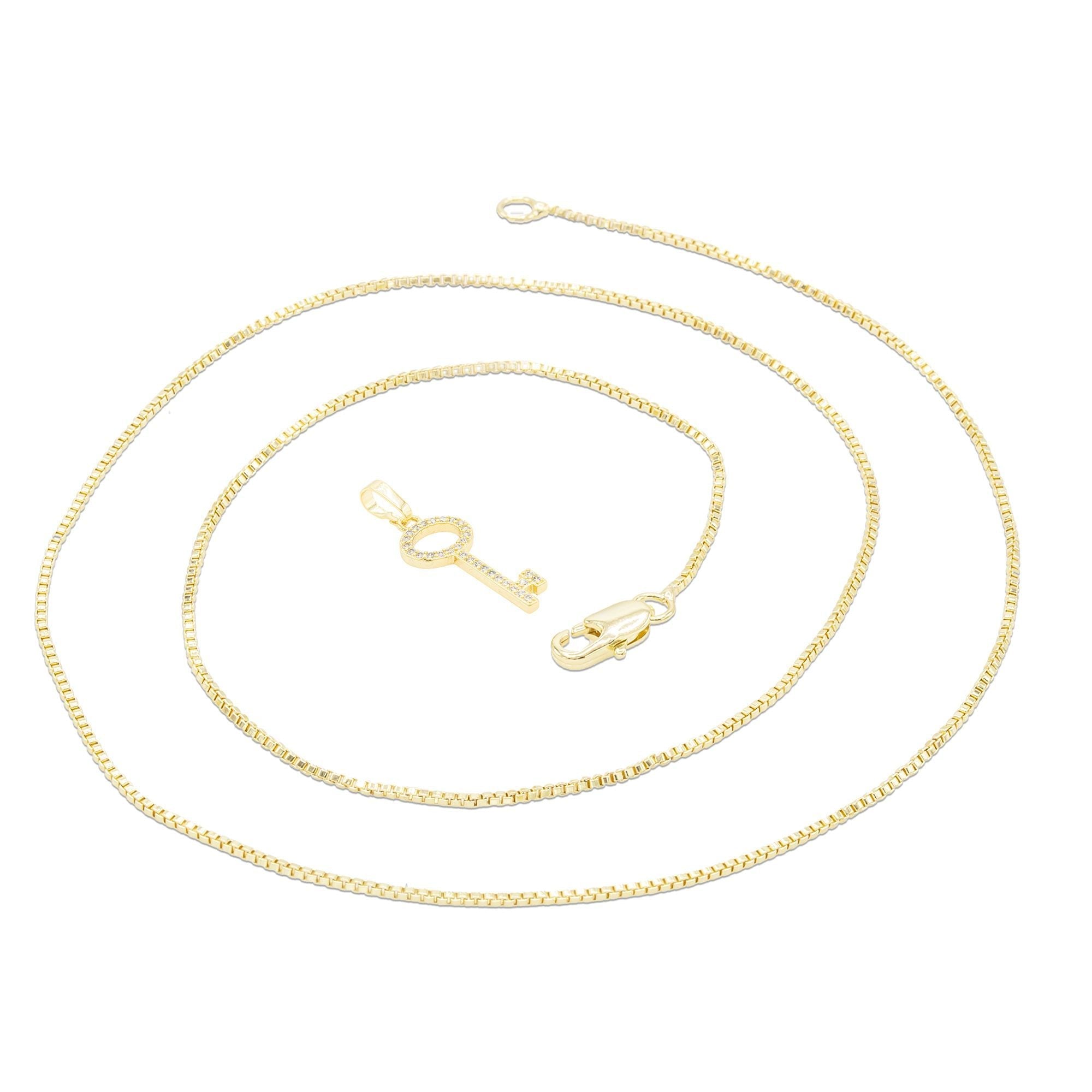 Key Cubic Zirconia Pendant With Necklace Set 14K Gold Filled