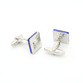 Silvertone Blue Lining Cuff Links With Jewelry Box
