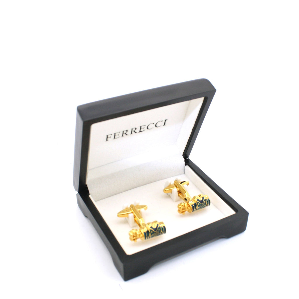 Goldtone Blue Wave Cuff Links With Jewelry Box